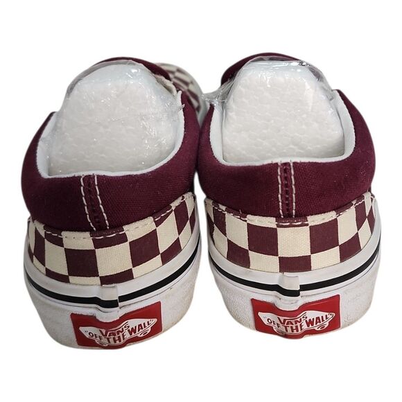 Vans Kid's Shoes Size 1 M Maroon Red White Checkered Slides Slip-On Canvas - Picture 5 of 8